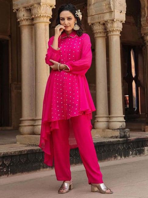 scakhi pink embellished tunic pant set with camisole