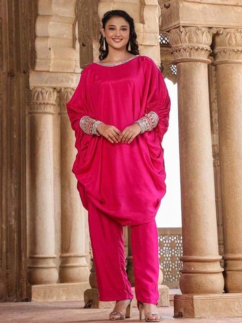 scakhi pink embellished tunic pant set with camisole