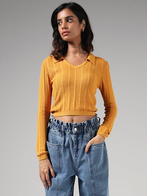 nuon by westside mustard knitted crop sweater