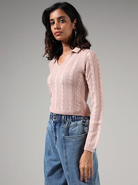 nuon by westside dusty pink knitted crop sweater