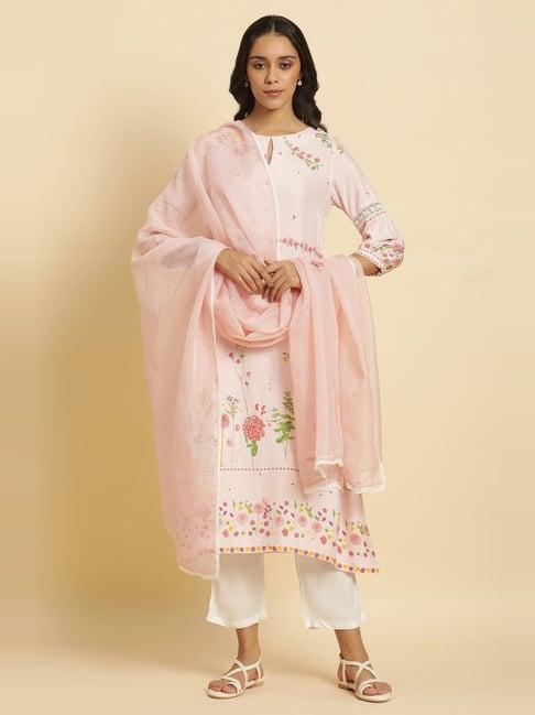 w pink woven pattern dupatta