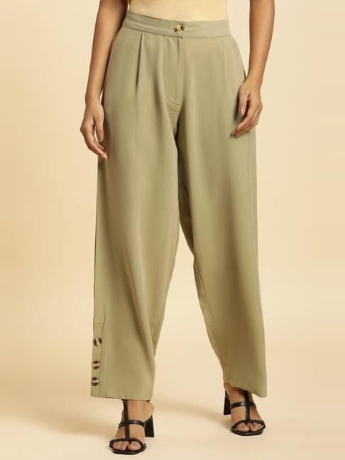 w green straight fit trousers