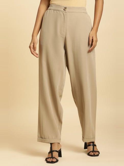 w beige straight fit trousers