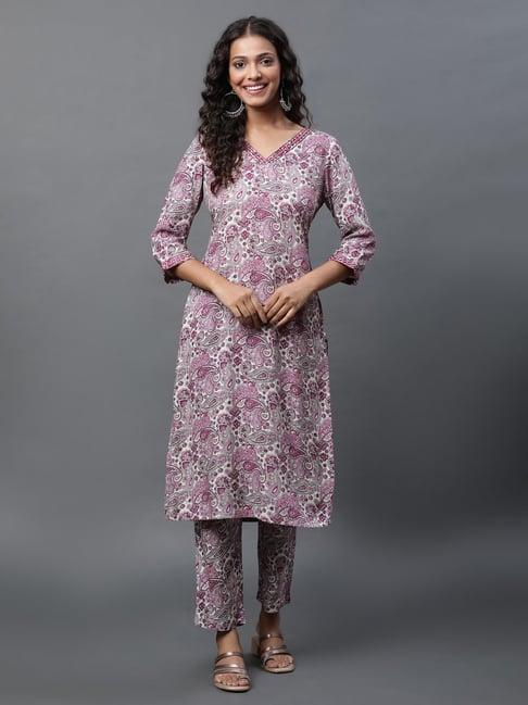 aurelia purple printed kurta pant set