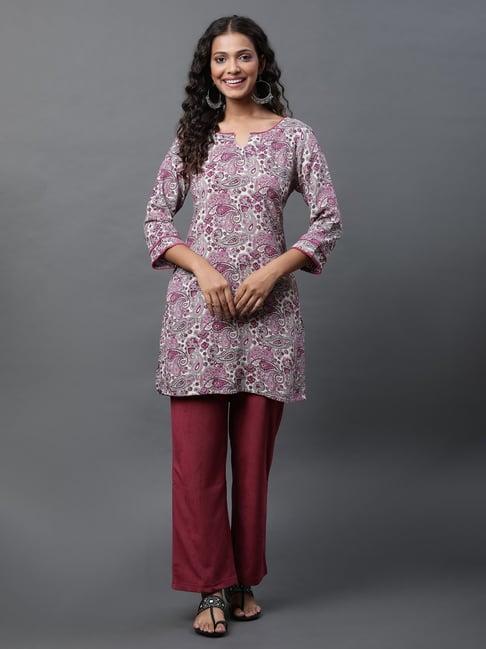 aurelia purple printed a line kurti