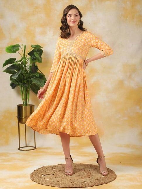 rangita yellow printed blouson dress