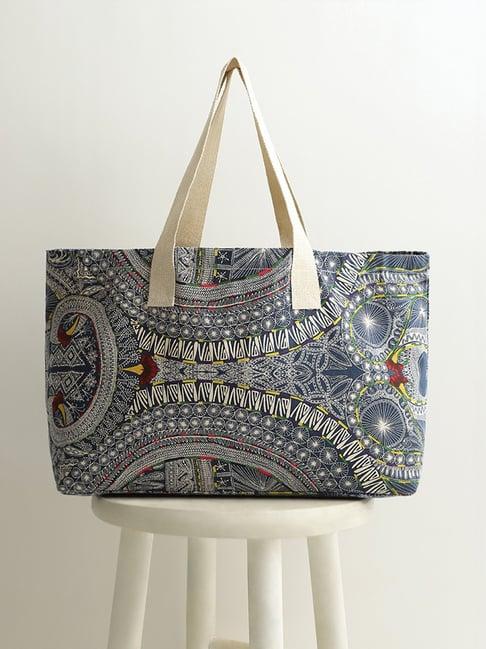 westside home blue artistic printed tote bag