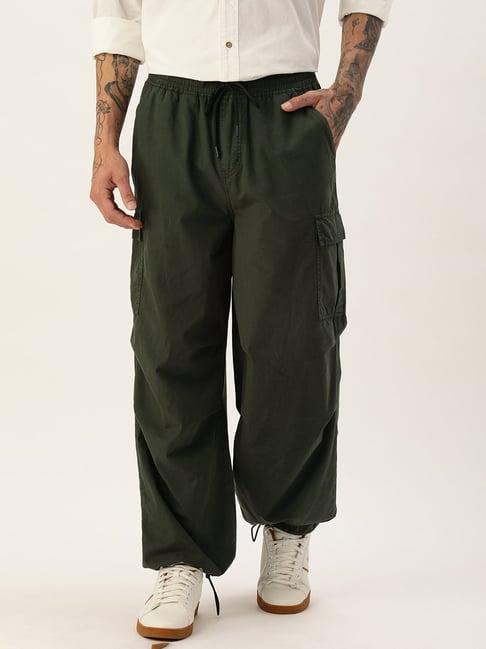 bene kleed olive loose fit cotton parachute cargo trousers