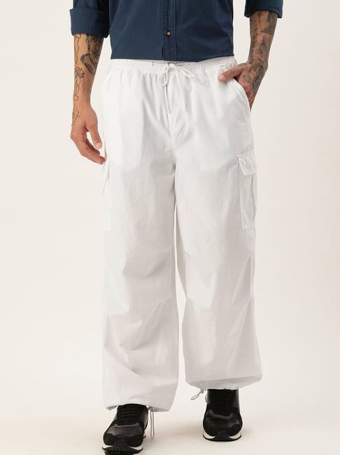 bene kleed white loose fit cotton parachute cargo trousers