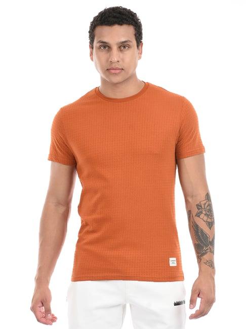 london fog dark orange regular fit textured crew t-shirt