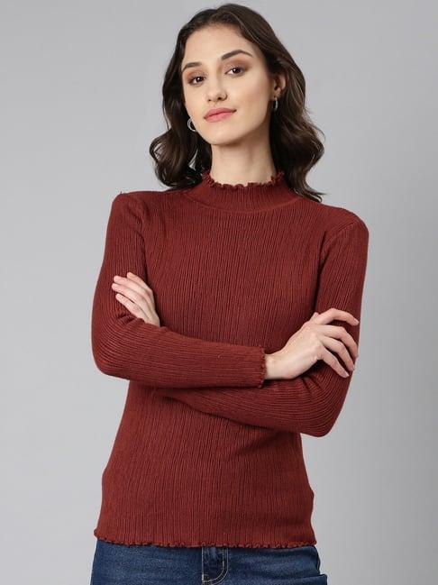 showoff brown regular fit reversible sweater