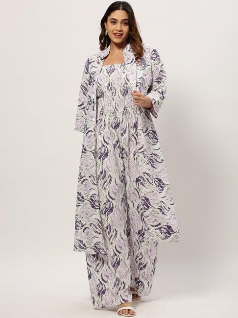 showoff white georgette printed jumpsuit with overcoat