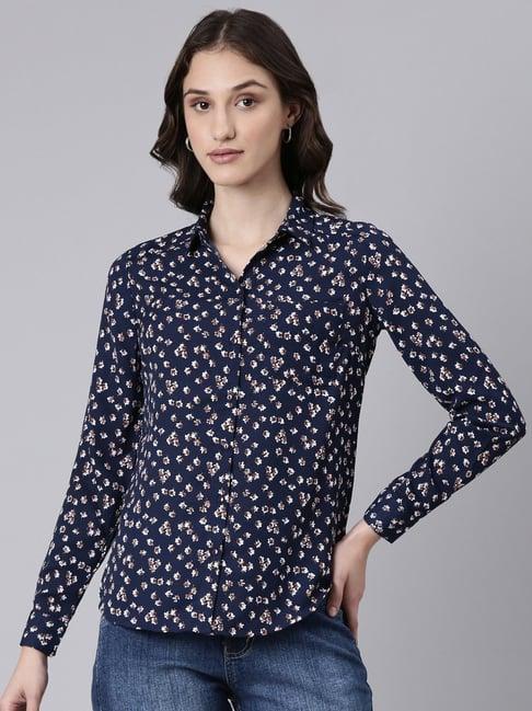 showoff navy floral print shirt