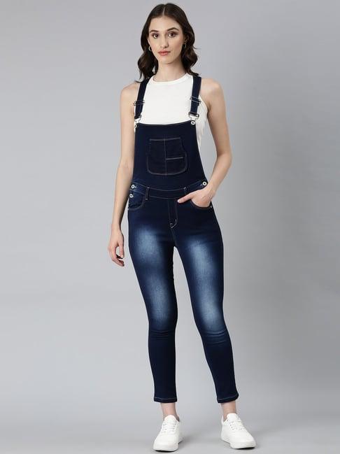 showoff dark blue denim maxi dungaree