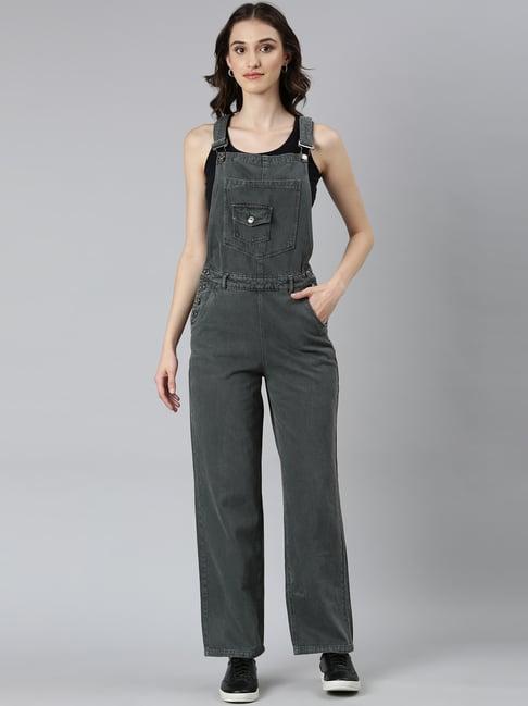 showoff olive denim maxi dungaree