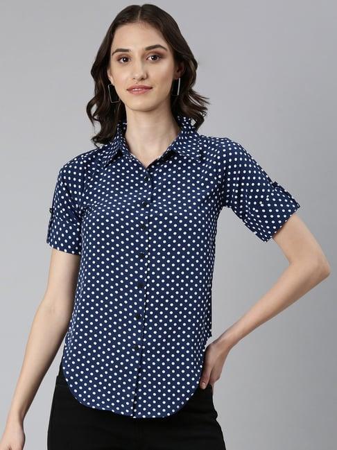 showoff navy & white polka dot shirt