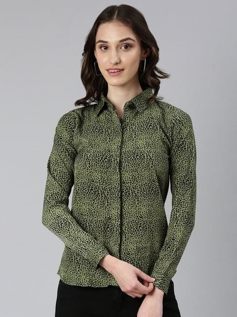 showoff olive & black printed shirt