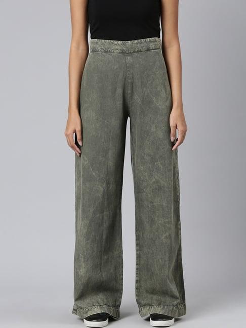 showoff olive denim relaxed fit mid rise jeans