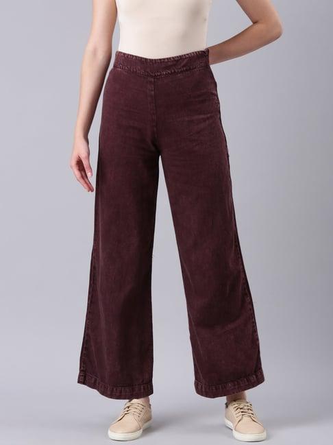 showoff burgundy denim relaxed fit mid rise jeans