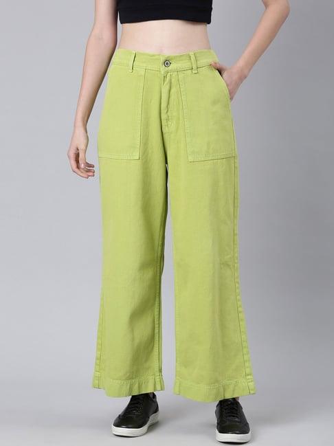 showoff lime green denim relaxed fit mid rise jeans