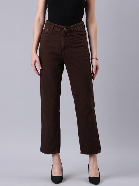 showoff brown denim relaxed fit mid rise jeans