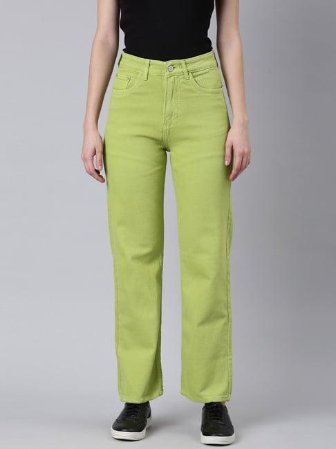 showoff lime green denim mid rise jeans