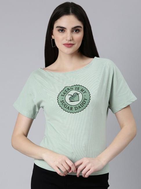 showoff sea green graphic print t-shirt