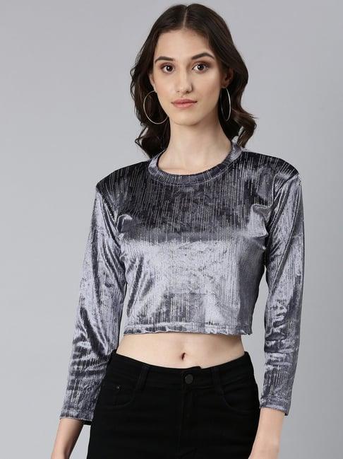 showoff grey embellished crop top