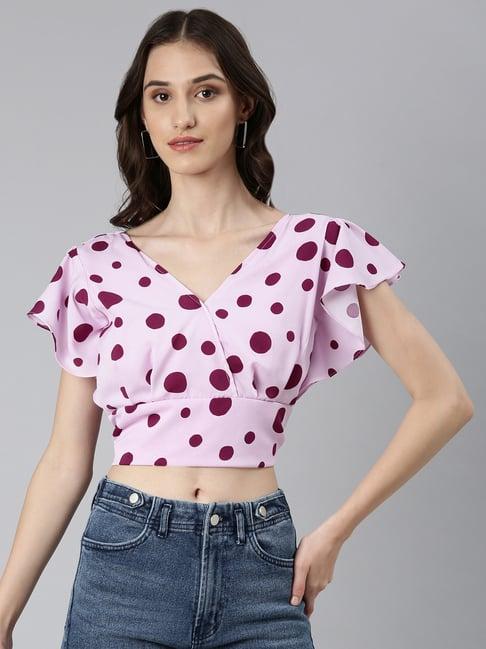 showoff lavender polka dot crop top