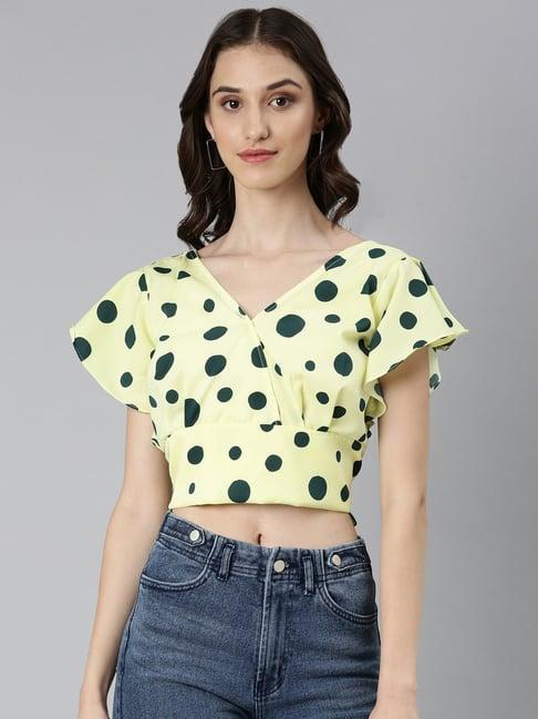 showoff lime polka dot crop top