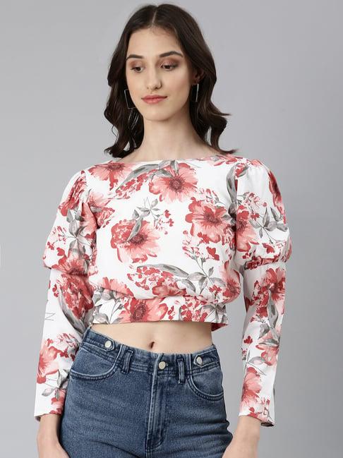 showoff white floral print crop top