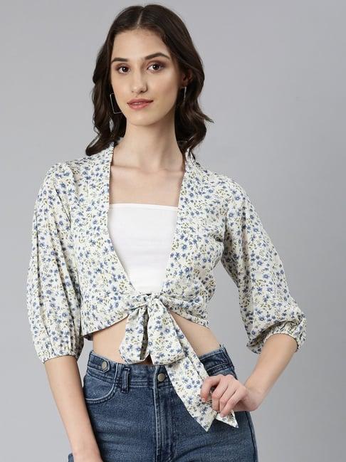 showoff cream floral print crop top