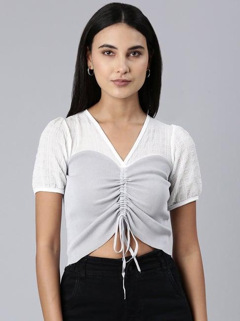 showoff grey cotton regular fit crop top