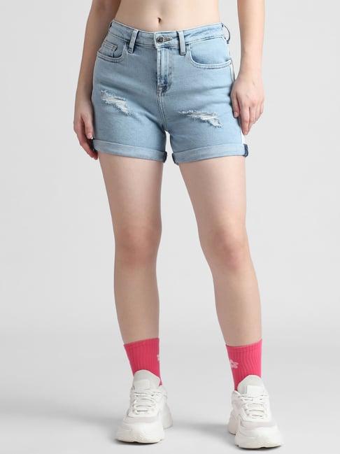 only light blue cotton regular fit shorts