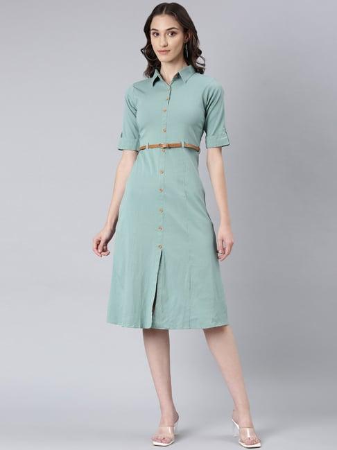 showoff green regular fit shirt dress