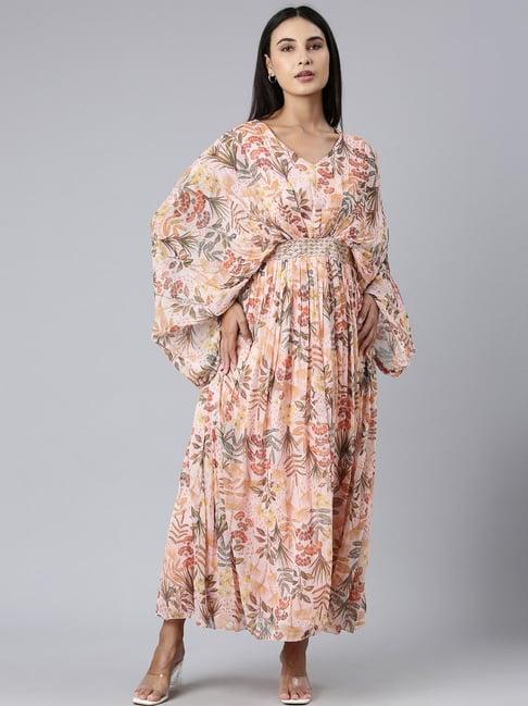 showoff peach floral print maxi dress