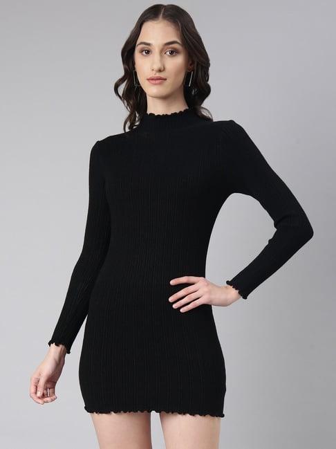 showoff black regular fit bodycon dress