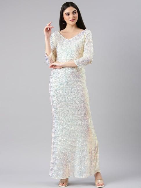 showoff light yellow embellished maxi dress