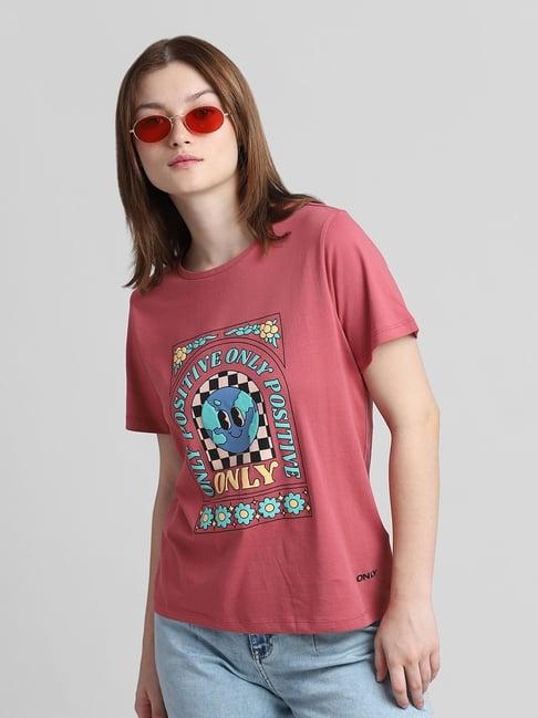 only mauve cotton graphic print t-shirt