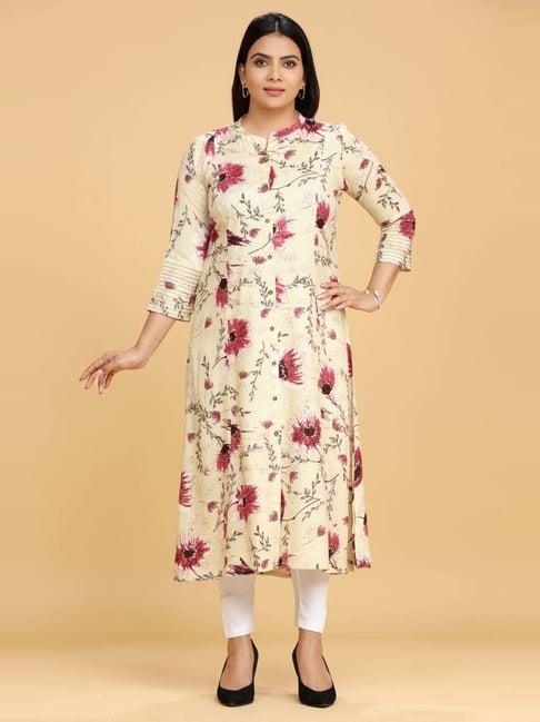 cotton culture beige floral print straight kurta