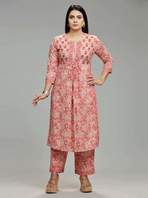 cotton culture pink cotton floral print kurta palazzo set