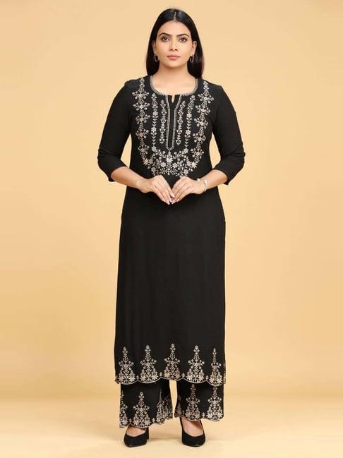 cotton culture black embroidered kurta palazzo set