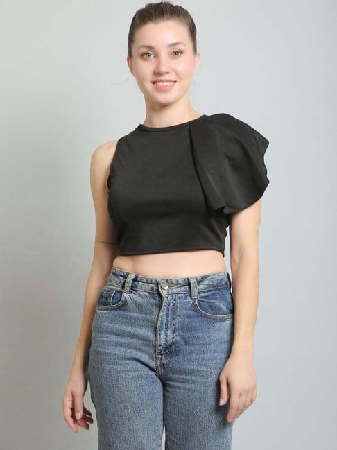 n-gal black regular fit crop top