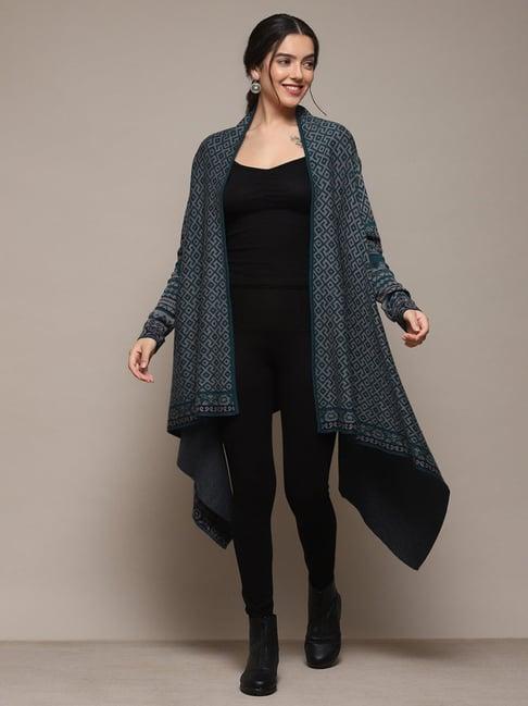 biba teal blue jacquard pattern shrug