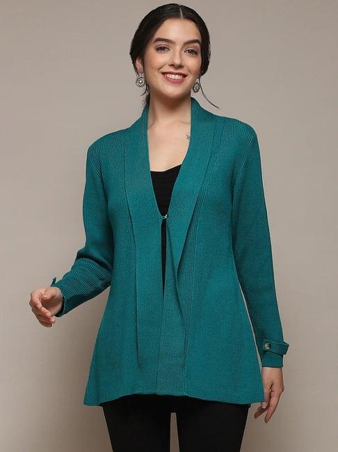 biba teal blue shawl neck shrug