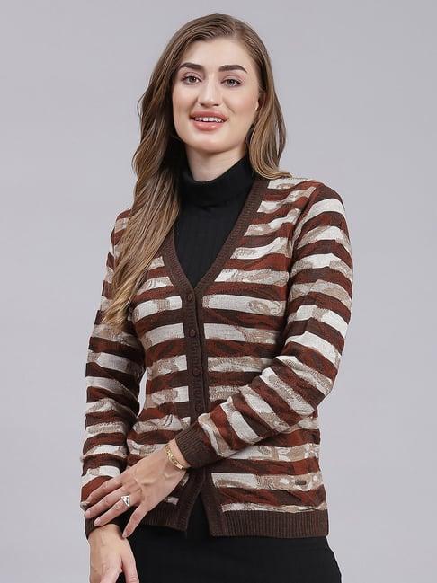 monte carlo dark brown striped cardigan