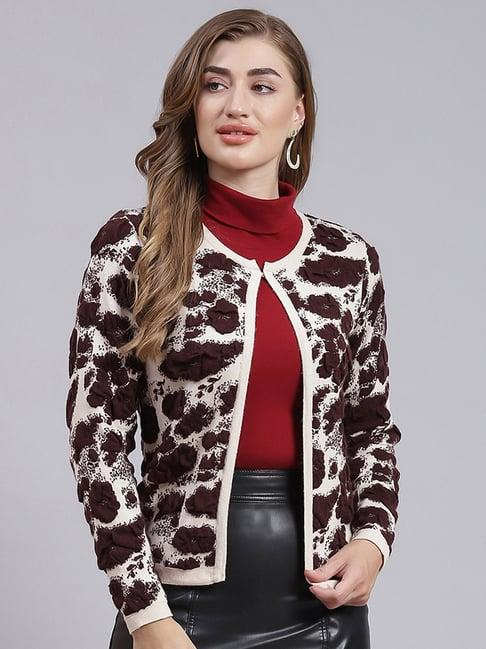 monte carlo beige & brown printed cardigan