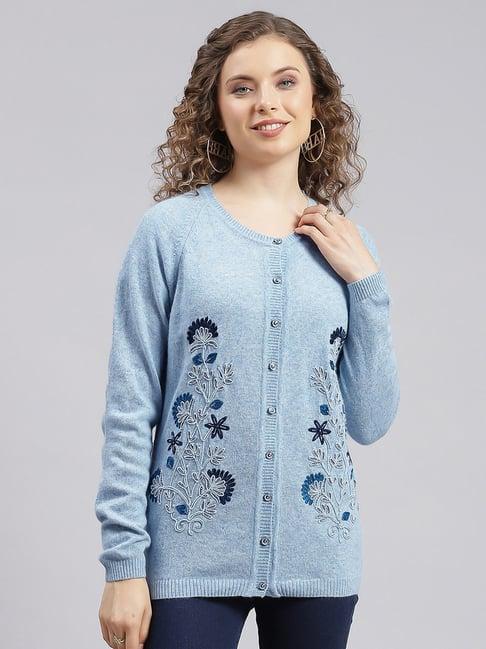 monte carlo sky blue embroidered cardigan