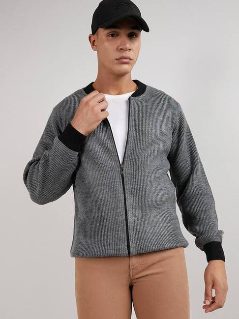 campus sutra dark grey regular fit texture sweater