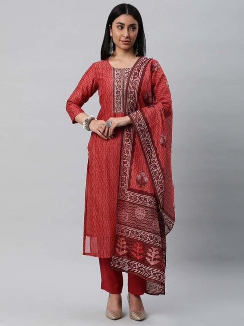 kami kubi maroon printed unstitched dress material